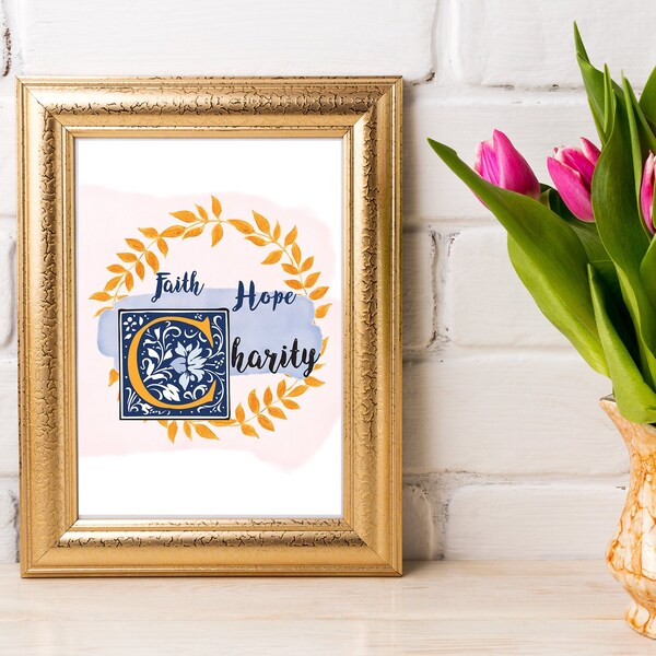 Descarga digital imprimible de Fe, Esperanza y Caridad, arte mural católico, impresión artística devocional para decoración del hogar de BenedictaBoutique