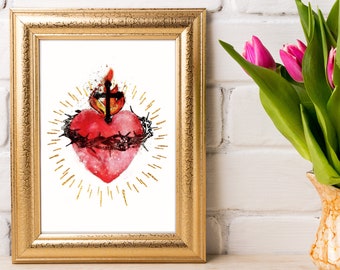 Most Sacred Heart of Jesus Giclee Art Print, Catholic Wall Art, Devotional Art by BenedictaBoutique