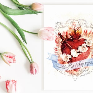 Immaculate Heart of Mary Art Print, Catholic Wall Art, Marian Art by BenedictaBoutique