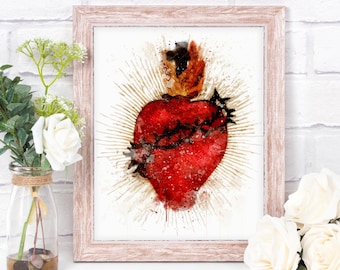 Most Sacred Heart of Jesus Illustration Printable, Catholic Wall Art, Devotional Art Prints by BenedictaBoutique