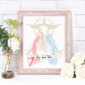 Divine Mercy Printable Image, Jesus I trust in You, Catholic Illustration Art, Devotional Wall Art Print by BenedictaBoutique