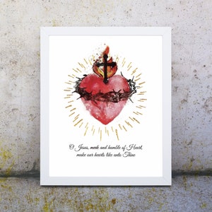 Most Sacred Heart of Jesus Image with Prayer Printable, Catholic Illustration Art, Devotional Wall Art Print by BenedictaBoutique