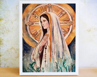 Our Lady Of Fatima Portrait Blessed Mother Catholic Decor Rosary Art Marian Apparition Print Religious Gift For Mom Daily Rosary Devotion