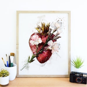 Keusches Herz von St Joseph druckbares Bild, katholische Illustrationskunst, andächtige Wand-Kunstdruck durch BenedictaBoutique