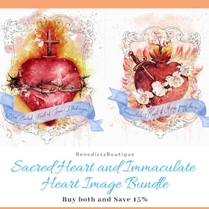 Sacred Heart of Jesus + Immaculate Heart of Mary Printable Bundle, Catholic Wall Art, Devotional Art Prints by BenedictaBoutique
