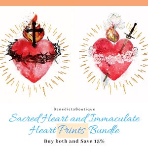 Sacred Heart of Jesus + Immaculate Heart of Mary Art Print Bundle, Catholic Watercolour Wall Art, Devotional Art Prints by BenedictaBoutique