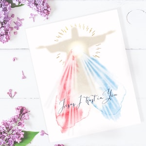 Divine Mercy Giclee Print, Jesus I trust in You, Catholic Illustration Art, Devotional Wall Art Print by BenedictaBoutique