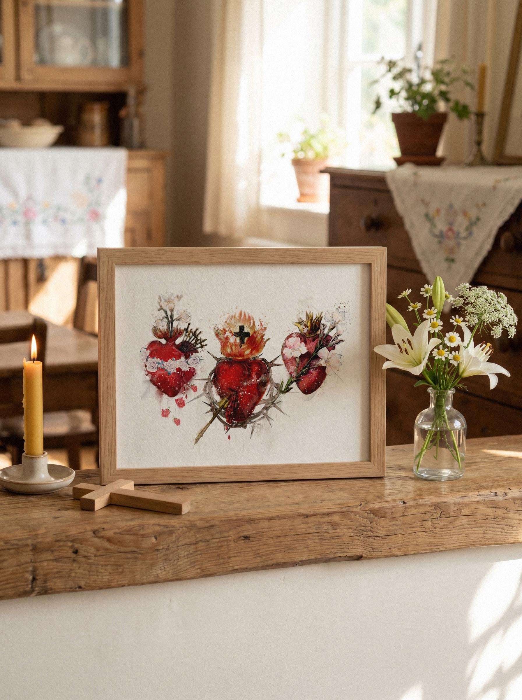 Catholic Living Room Fine Art Print Holy Family Hearts Landscape