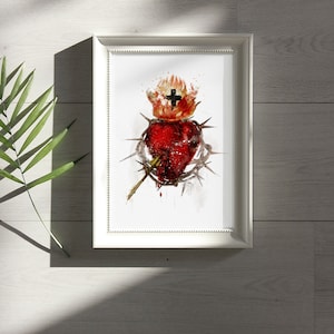 Sacred Heart of Jesus Giclee Art Print, Sacred Heart of Jesus Catholic Wall Art, Sacred Heart Watercolor Painting Print by BenedictaBoutique