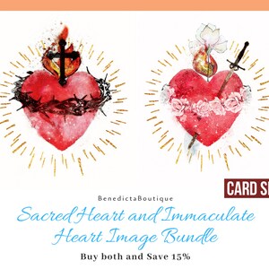 Ensemble de cartes imprimables du Sacré-Cœur de Jésus + Cœur immaculé de Marie au format 4 x 6 pour cartes postales ou encadrement, art catholique dévotionnel
