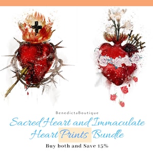 Sacred Heart of Jesus & Immaculate Heart of Mary Art Prints Bundle, Catholic Wall Art, Catholic Gifts, Catholic Prints by BenedictaBoutique