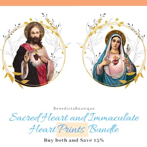 Sacred Heart of Jesus & Immaculate Heart of Mary Art Print Bundle, Catholic Watercolour Wall Art, Religious Art Prints, Catholic Home Decor