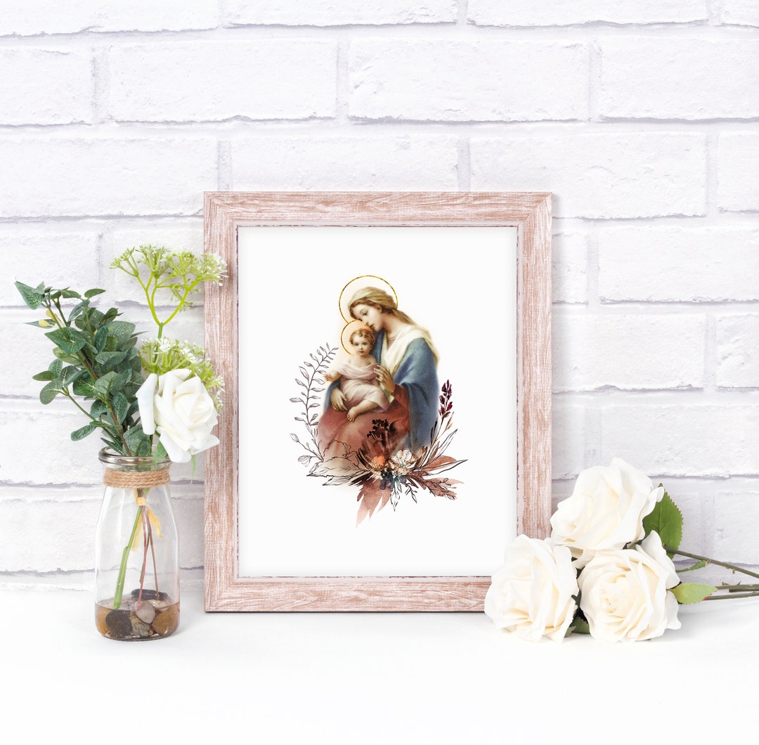 Blessed Virgin Mary With Child Jesus Art Print, Blessed Mother Catholic ...