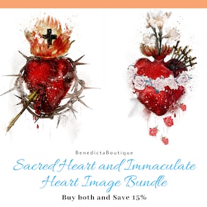 Sacred Heart of Jesus & Immaculate Heart of Mary Printable Image Bundle, Catholic Wall Art, Devotional Art Prints by BenedictaBoutique