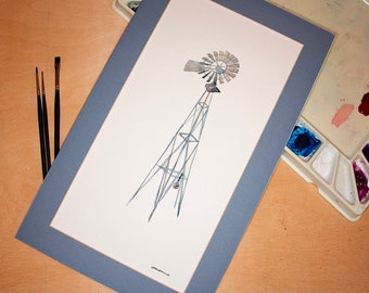 Texas windmill original watercolor