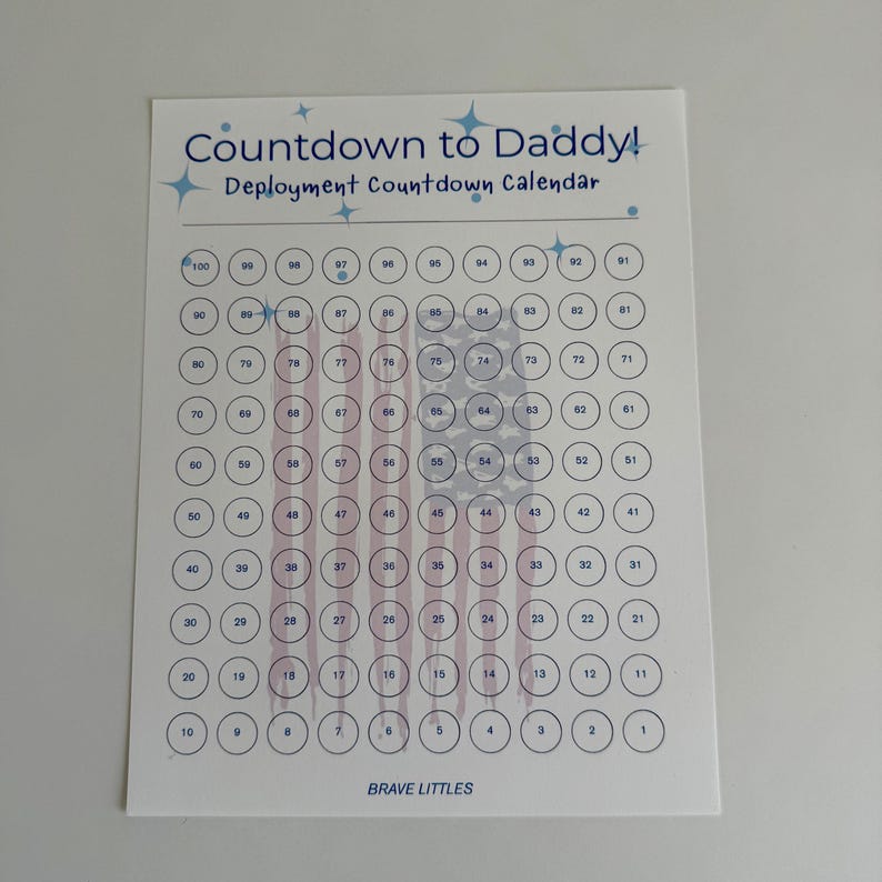 Deployment Countdown Calendar for Kids - Printable 100 Day Countdown ...