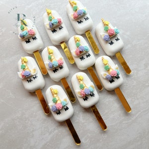 12 Unicorn Themed Flowers Rainbow Chocolate Cakepops Cakesicles Cake Birthday First Birthday Baby Shower Party Favor Dessert Table