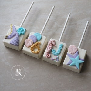 12 Mermaid Rice Krispie Treats, Under The Sea Party, Mermaid Dessert Table, Mermaid Birthday, Mermaid Theme Party, Mermaid Favors,