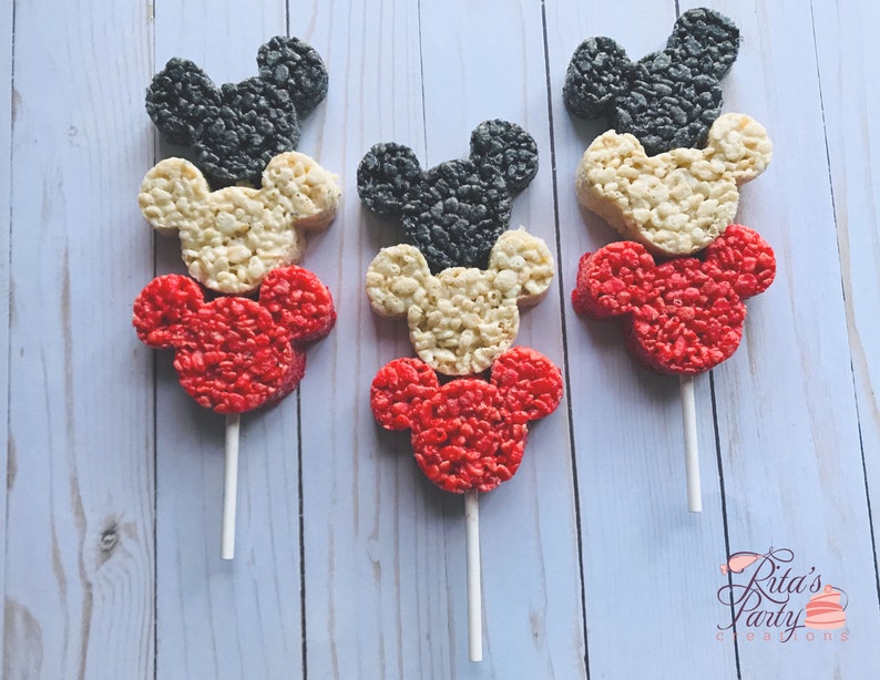 12 Mickey Mouse Rice Crispy Krispie Treats Kabob Homemade Baby Etsy