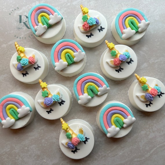 12 Unicorn Themed Flowers Rainbow Chocolate Covered Oreo Birthday