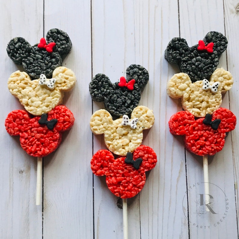 12 Minnie Mouse Red & Black Rice Crispy Krispie Krispy Treats Kabobs
