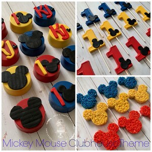 Mickey Mouse Clubhouse Dessert Sweet Table Chocolate Oreo Lollipop Rice Krispie Cupcake Birthday First Birthday Party Baby Shower