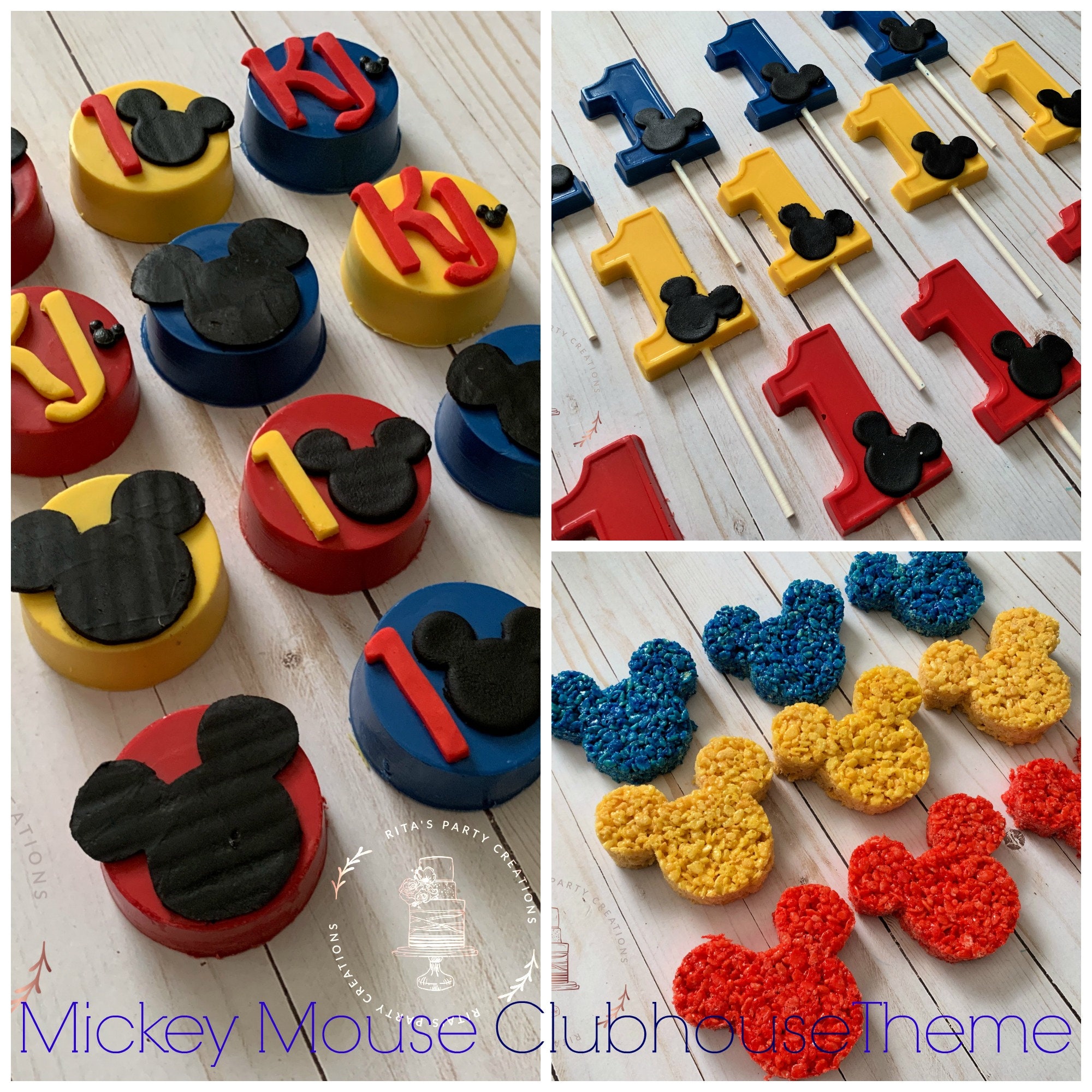 Mickey Mouse Clubhouse Dessert Sweet Table Chocolate Oreo Lollipop Rice Krispie Cupcake Birthday First Birthday Party Baby Shower