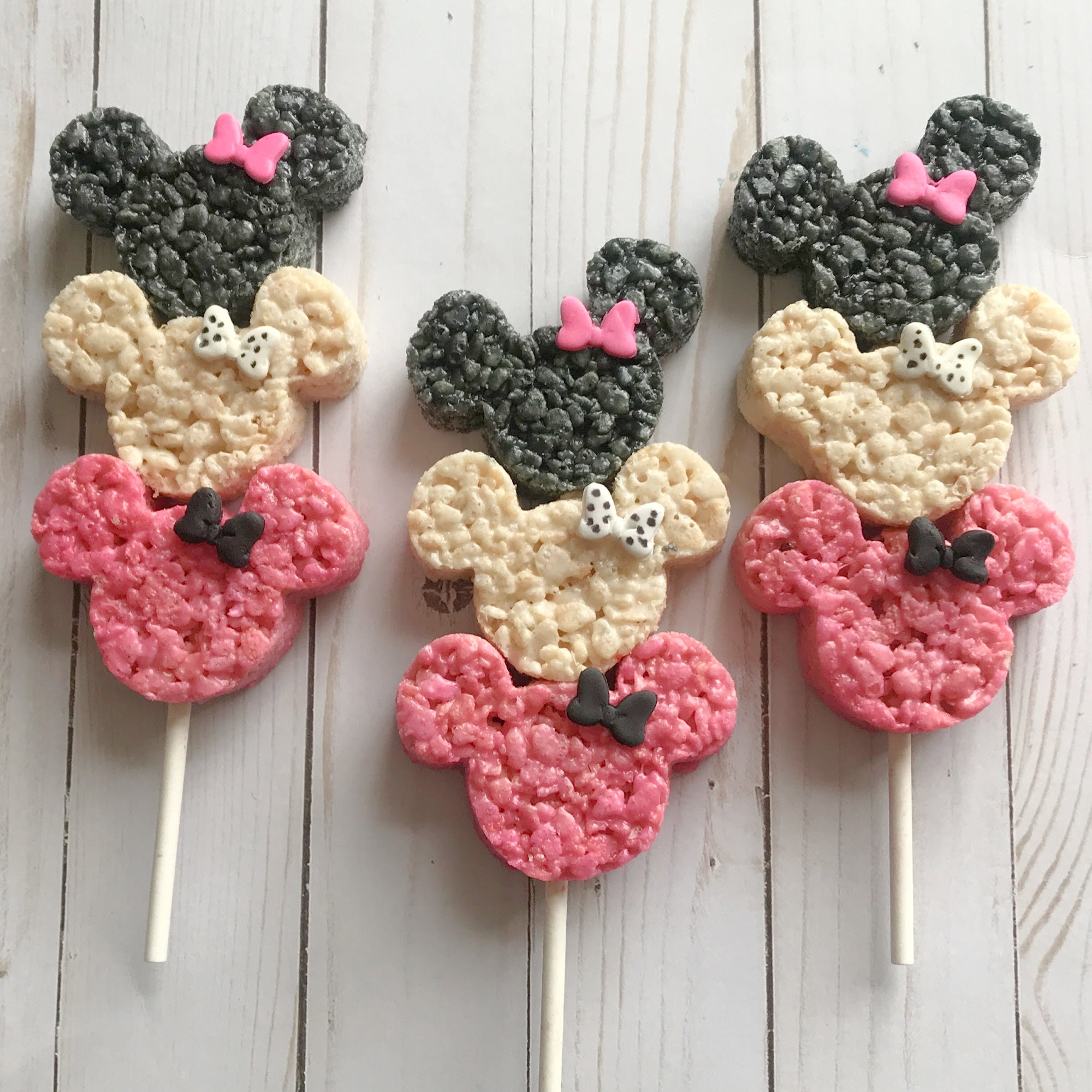 12 Pink & Black Minnie Mouse Rice Crispy Krispie Treats Kabob Homemade