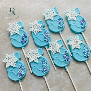 12 Frozen Theme Blue Purple Sparkle Sprinkle Chocolate Lollipops Birthday First 1st Girl Birthday Baby Shower Party Favor