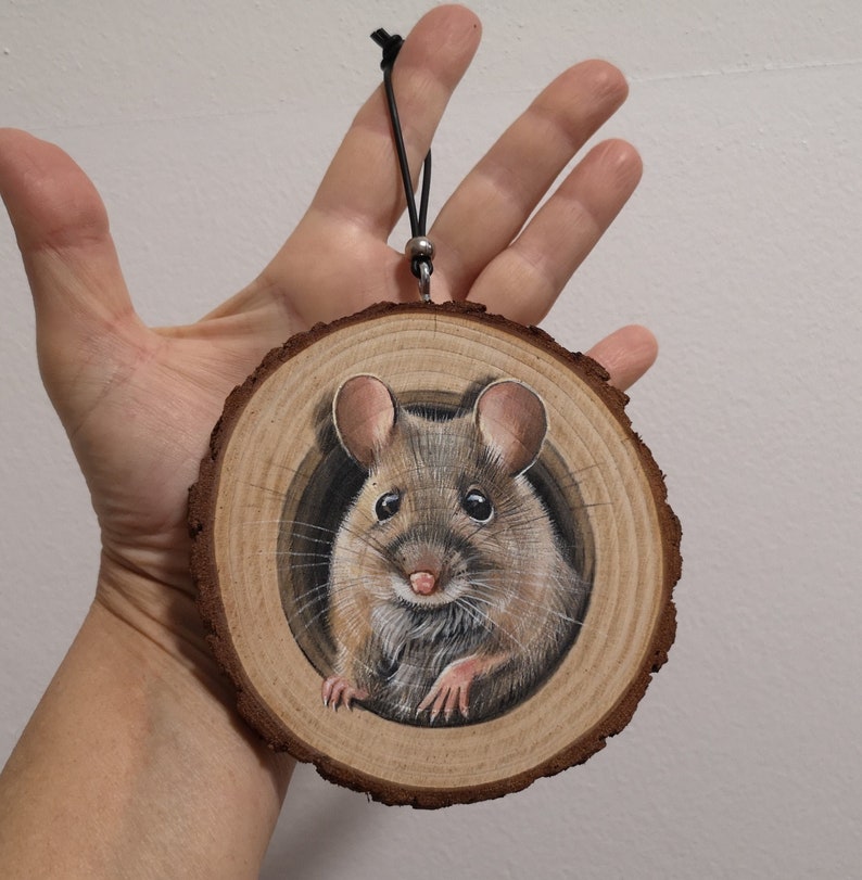 Slice of hand-painted wood with f painting. Mouse. SALENEW very popular! Popular overseas 3D Decoration