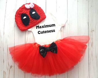 Deadpool Halloween Baby Girl Marvel Superhero Costume Tutu Dress, Deadpool  Knit Crochet Hat, Newborn Photo Prop, Cake Smash, Shower Gift