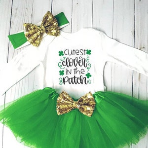 Girl Saint Patrick's Day Outfit Cutest Clover In Patch Saint Patty's day tutu Baby Green Costume Tutu St Paddy's Day Shirt
