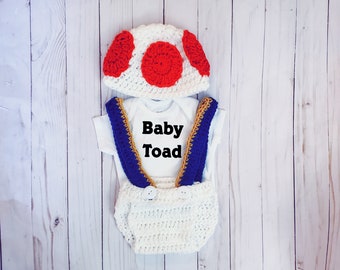 Traje de sapo de setas bebé, traje de sombrero de sapo, traje de Halloween de sapo de Super Mario, accesorio fotográfico para recién nacidos, traje de regalo de bebé de Super Mario Toadstool