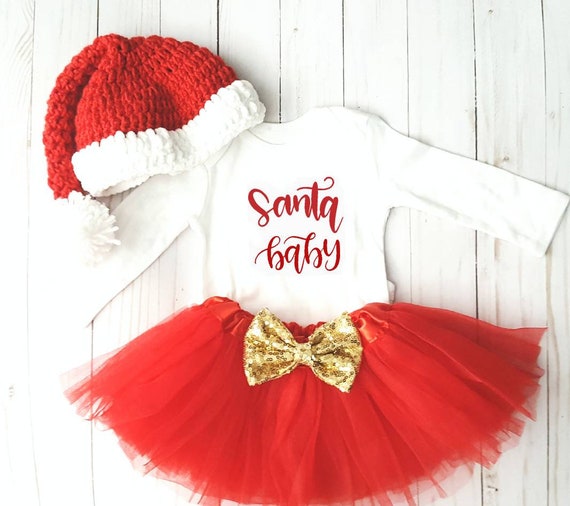 Baby Santa Dress Christmas Outfit Baby Christmas Shirt Santa Hat Tutu Dress Etsy Canada