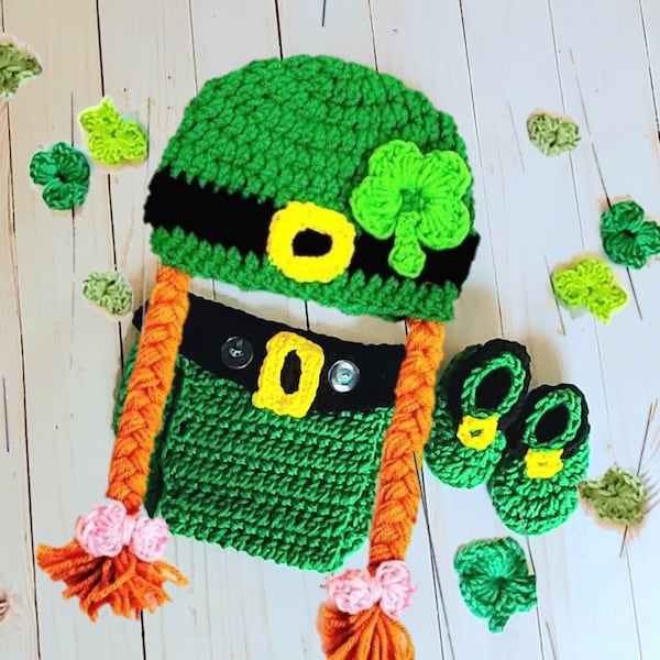Baby Girl St Patrick's Costume Diaper Cover Set, Festive First Saint Patrick's Day Outfit, Photo Prop Set, Preemie Newborn 3-6 9-12 18-24
