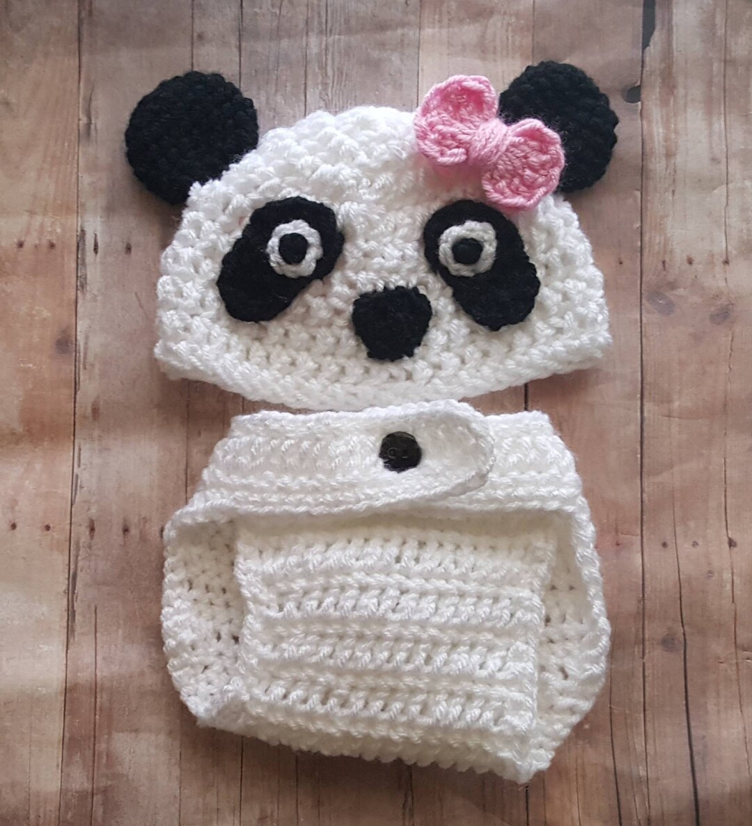 Crochet Panda Bear Baby Costume Newborn Photo Outfit Birthday Monthly
