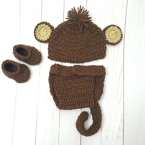 Baby Monkey Halloween Costume, Baby Handmade Outfit,  Newborn Photo Prop, Baby Gift, Animal Crochet Hat, Birthday Cake Smash Photo Outfit