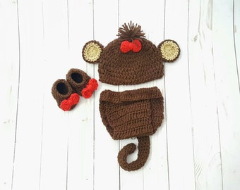 Monkey Baby Crochet Costume, Jungle Circus Animal Halloween Costume, Baby Shower Gift, Newborn Coming Home Outfit, Cake Smash Outfit