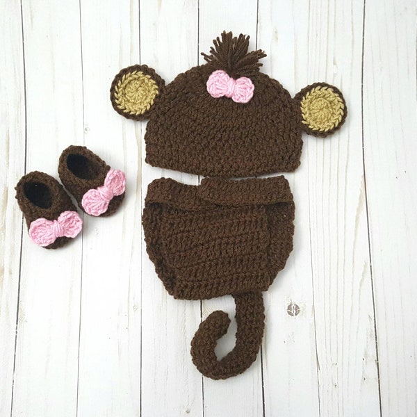 Baby Monkey Costume For Girl , Children's Photo Props, Baby Halloween Costume, Jungle Monkey Nursery, Monkey Toddler Preemie Hat, Baby Gift