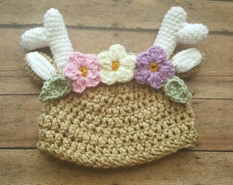 Baby Deer Hat Baby Girl Fawn With Flowers Floral Crown