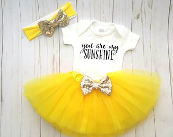 You Are My Sunshine Tutu Outfit Costume, First Birthday Outfit, Newborn Photo Prop Spring Summer, Rainbow Baby Shower Gift, Sun Yellow Tutu