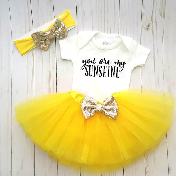 You Are My Sunshine Costume Tutu Outfit, First Birthday Outfit, Hello World Newborn Spring Summer, Rainbow Baby Shower Gift, Sun Yellow Tutu