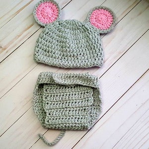 Crochet Baby Mouse Halloween Costume, Newborn Photo Prop, Mouse Hat Diaper Cover, Size 0-3 3-6 6-12 18-24 Months, Coming Home Outfit Gift