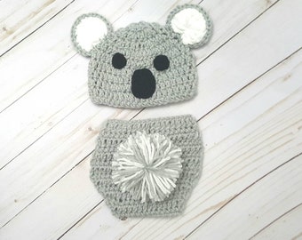 Baby Koala Bear Costume, Handmade Infant Koala Costume, Animal Nursery, Crochet Knit Hat, Baby Gift, Preemie To 24 Month Size