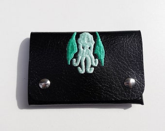 Minimalist vegan wallet with Cthulhu pattern