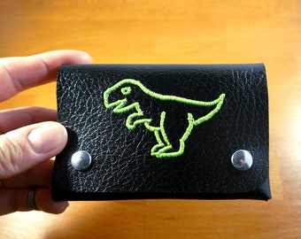 Portefeuille vegan minimaliste broderie T-Rex