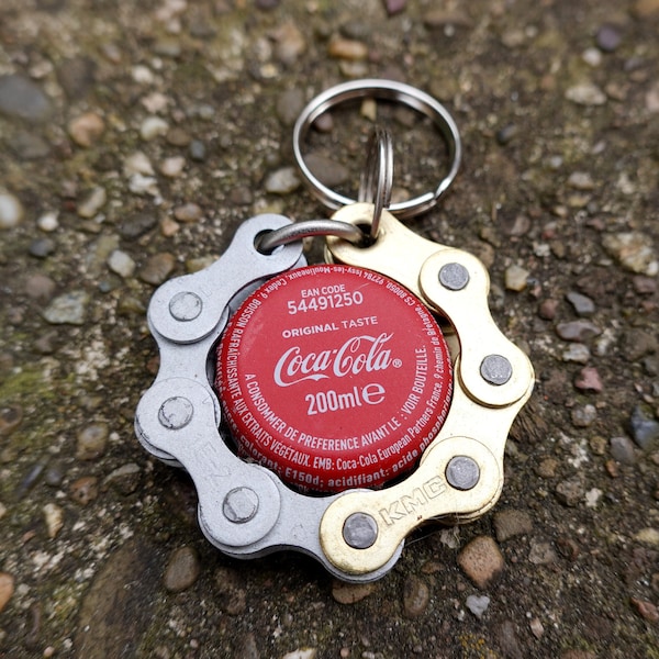 Porte-clés chaîne vélo + capsule Coca-Cola