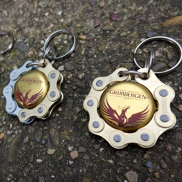 Porte-clés chaîne vélo + capsule de bière Grimbergen