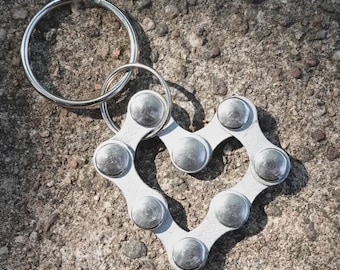 Upcycled Bike Chain Heart Keychain – Recycled Bicycle Key Ring, Eco Friendly Gift for Cyclist, Handmade Love Token