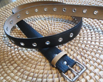 3cm wide Black belt made from a recycled bike tire with eyelets